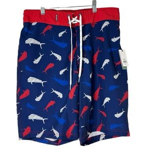 Ocean + Coast - Ocean Advantage Red White‎ & Blue Swim Trunks -Youth Size Medium